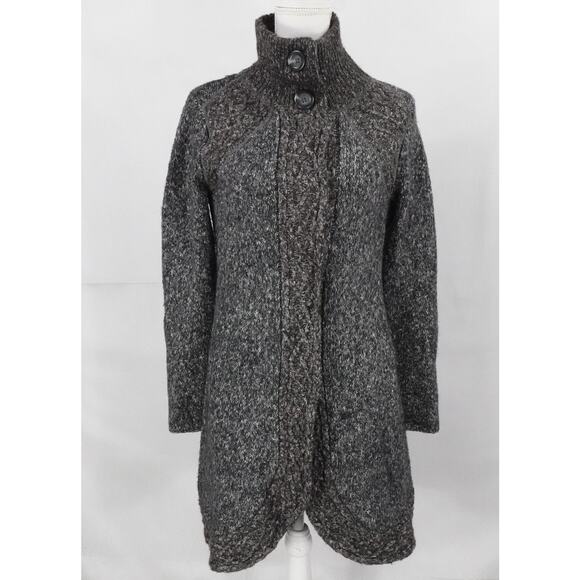 Prana Cardigan Womens Small Gray Knit Button High Neck Long Sleeve Warm Fall - Picture 1 of 14